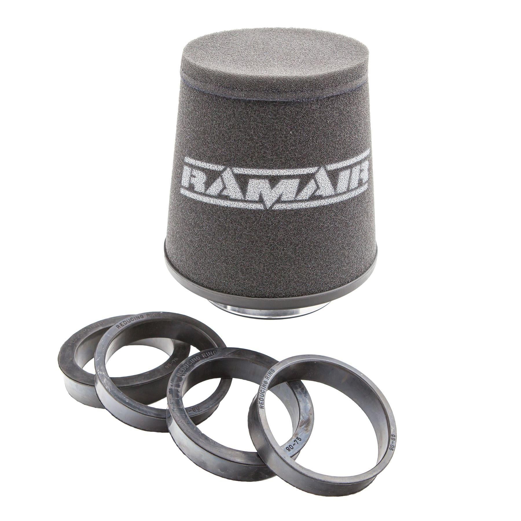 Ramair Foam 70-90mm (2.75 - 3.5inch) ID Neck Polymer Base Neck Cone Air Filter Universal with Reducing Rings