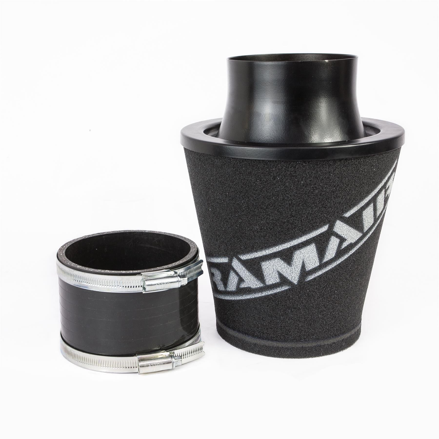 Ramair Foam Jet Stream Medium Cone Air Filter 100mm (3.9inch) OD Black with Silicone Coupler